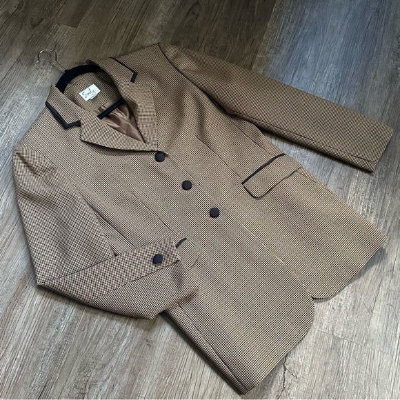 Emily Designs Brown Houndstooth Blazer with Black Trim size 10 - Picture 5 of 13